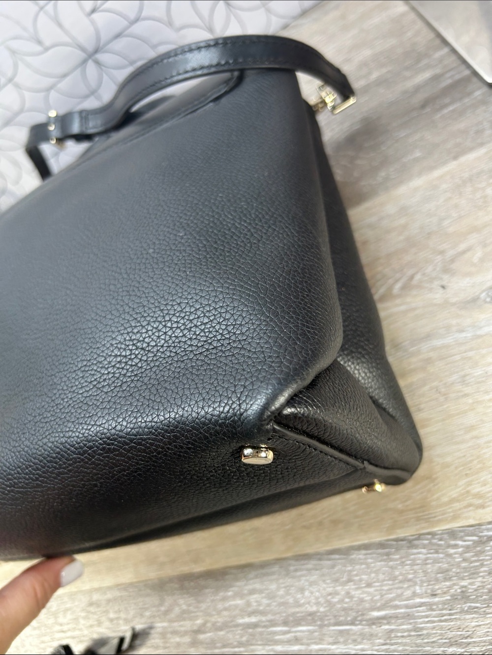 6552 kate spade Black Leather Satchel with Pearl Studs 270936552 - Picture 9 of 11